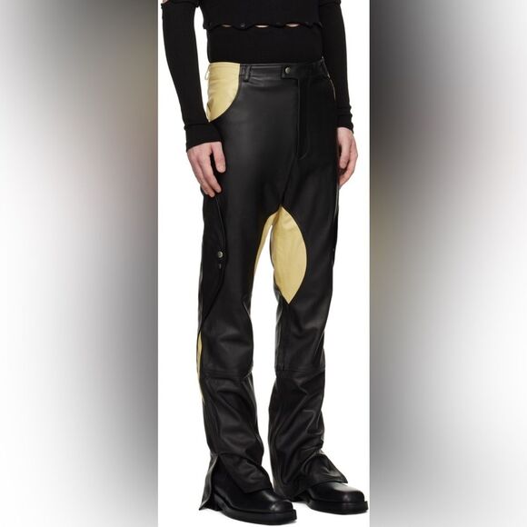 Head of State Black Genuine Leather Motorcycle lyabo Pants 34 - Picture 5 of 16